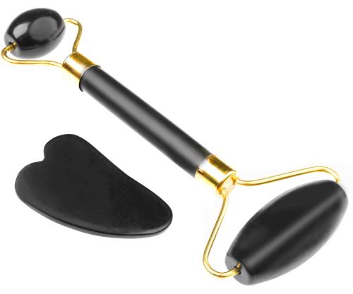 walek-jadeitowy-czarny-glowne.jpg  Wałek do Masażu Twarzy  - roller Kwarcowy + Kamień Gua Sha