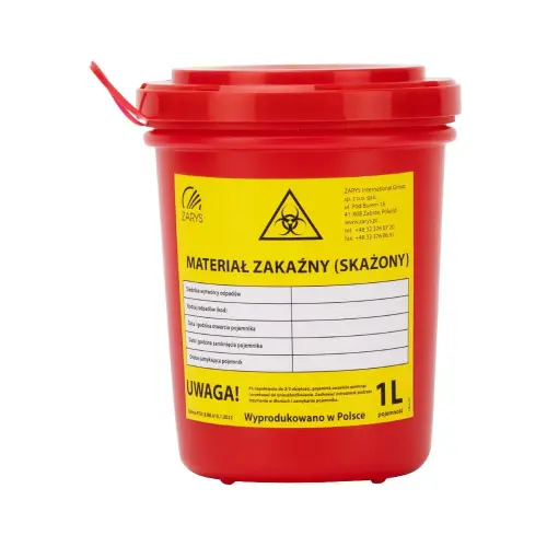 Pojemnik-na-odpady-medyczne-czerwony-1L-2.jpg  Pojemnik pudełko na odpady medyczne czerwony 1L 