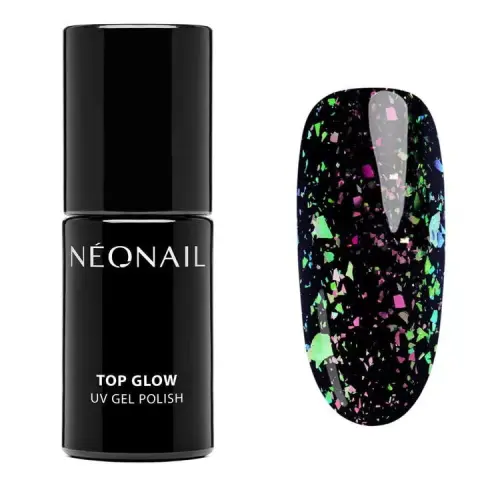 9904.webp  NEONAIL 9904-7  Top hybrydowy  Top Glow Lime Aurora Flakes 7,2 m